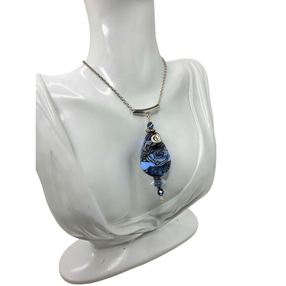 Hand crafted lampwork art glass seascape boho statement necklace - Picture 2 of 11